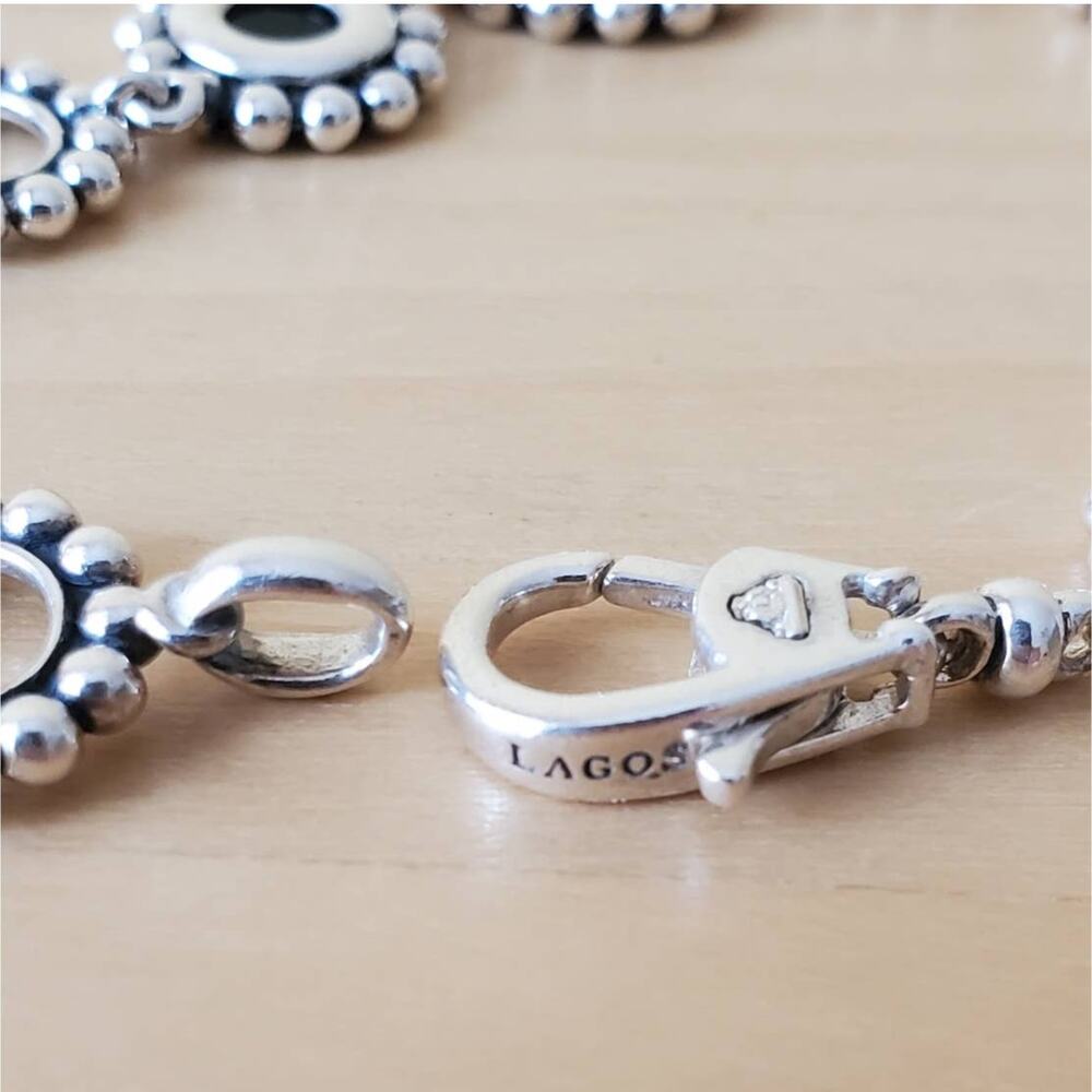 Lagos Sterling Silver Maya Black Onyx Circle Link Caviar Bracelet SMALL 6.75in - Picture 4 of 7